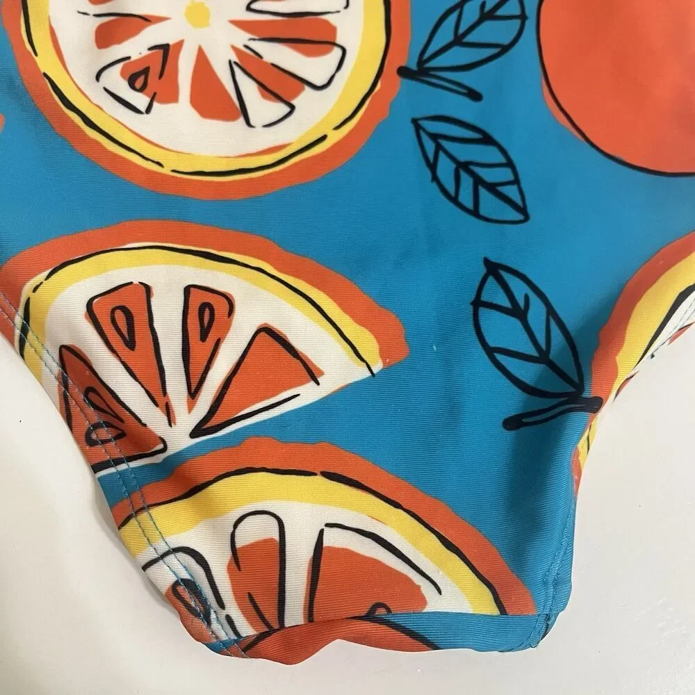 Tea Collection Oranges Fruit Print One-Piece Baby Swimsuit Girls SZ 18-24 Months